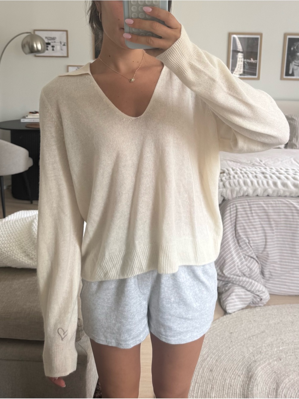 525 America Cream Collared Lightweight Long-Sleeve Top